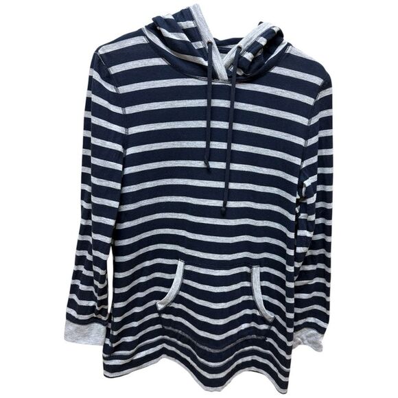 Talbots Tops - Talbots Striped Pullover Hoodie. Navy & Gray. Cotton. Womens. Sz L. MINOR FLAW.
